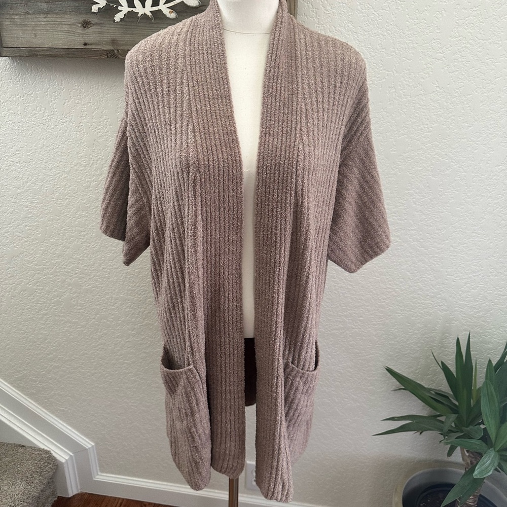 Barefoot Dreams Cozychic Lite Ribbed Knit Cardigan with Pockets Beige size Large